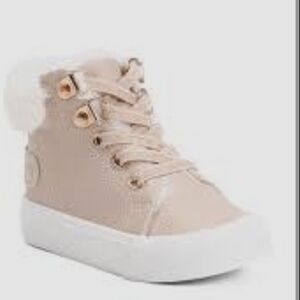 Source Unknown Tan and White High-Top Sneakers with Lace-Up Closure